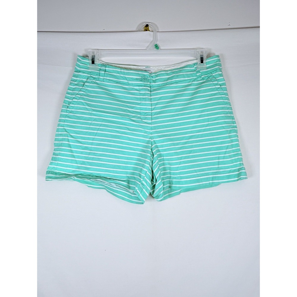 Crown & Ivy Womens Size 8 Aqua White Striped Chino Shorts Stretch Preppy